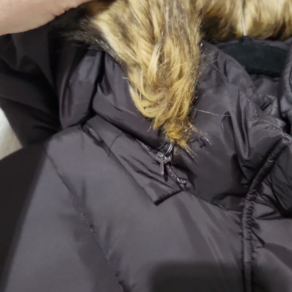 Michael Kors Jacket Womens Size XL Quilted Puffer Faux Fur Hood Black Brown